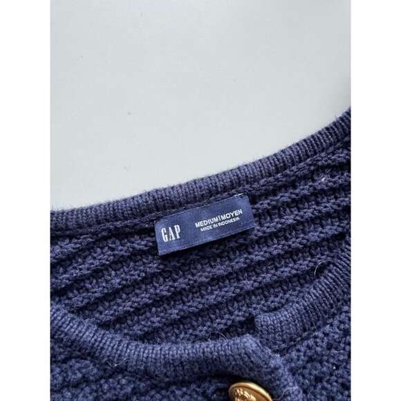 GAP Navy Blue Cotton Textured Knit Gold Button Cardigan Sweater Jacket, Size M - Picture 12 of 15